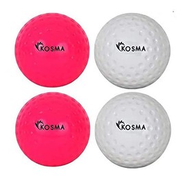 Kosma Set of 4 Dimple Hockey Ball | Outdoor Sports Practice Training Balls (2 Pink, 2 White)