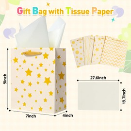 Ehpiern 4PCS Beautiful Gift Bags, 9" Medium Size Gift Bag with Handles and Tissue Paper, Reusable Gift Bags Suitable for Presents of Baby Shower, Birthday, Weddings, Christmas, Mothers Day & Other Occasion (Gold)