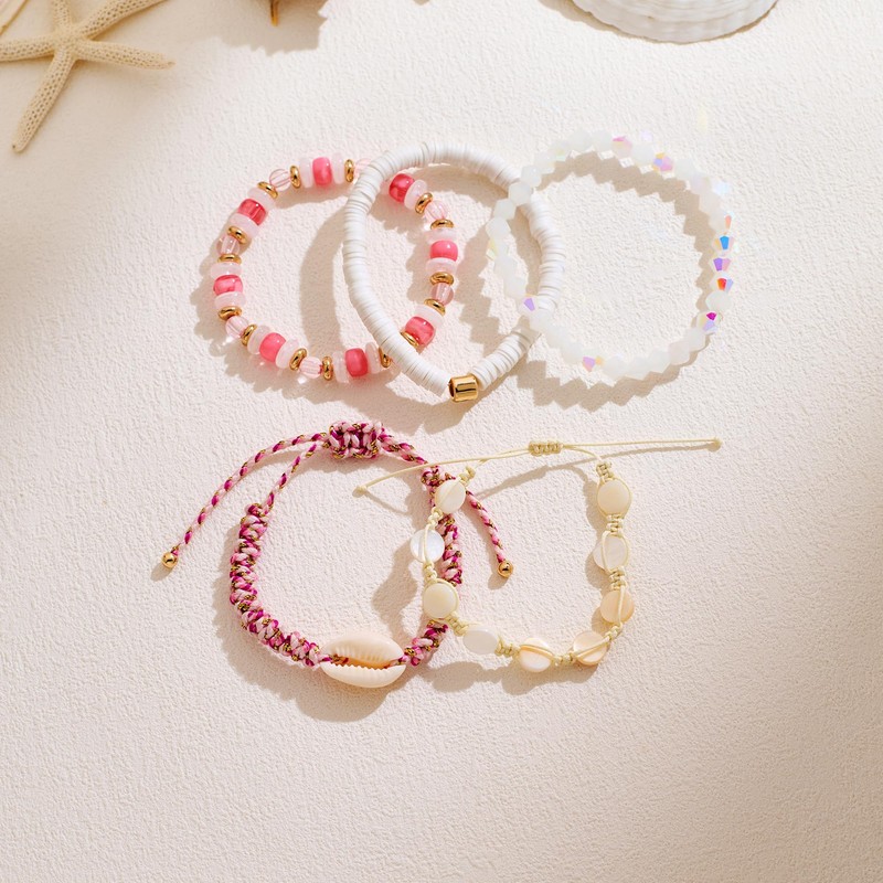 WOWORAMA 5PCS Layered Surfer Bracelet Set for Women Multi Layer