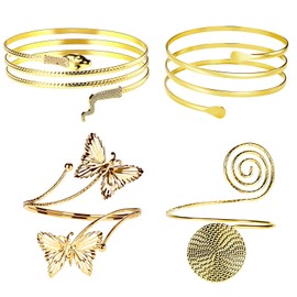 OIDEA Women's Bangle Bracelets Set: Gold 4 Piece Set with Butterfly Snakes Spiral Design ASU Alloy Jewellery for Upper Arm Forearm Bracelet Gift for Women Girlfriend Mother Girls