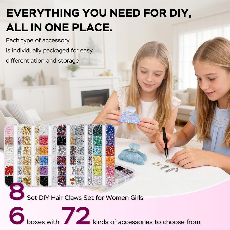 8 Sets DIY Hair Claw Clips Kit, Claw Clip Decorating