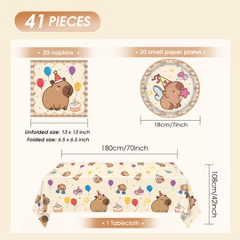 41 Pcs Tableware Includes Plates Napkins Tablecloth Serves 20 (Capybara)