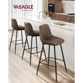 VASAGLE Bar Stools Set of 2, Bar Height Bar Stools with Back, Ergonomic Backrest, Synthetic Leather, Metal Legs, 28.7-Inch Tall Stools for Kitchen Island Home Bar, Coffee Brown ULBC888K02