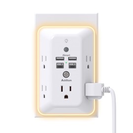 Surge Protector, Outlet Extender with Night Light, Addtam 5-Outlet Splitter and 4 USB Ports(2 USB C), USB Wall Charger Power Strip, Multi Plug Outlet for Home, Office, School, ETL Listed