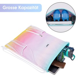 WANDF Kordelzug Rucksack String Bag Wasserabweisende Cinch Bag Nylon Schwimmtasche für Gym Shopping Sport Yoga (Regenbogen)