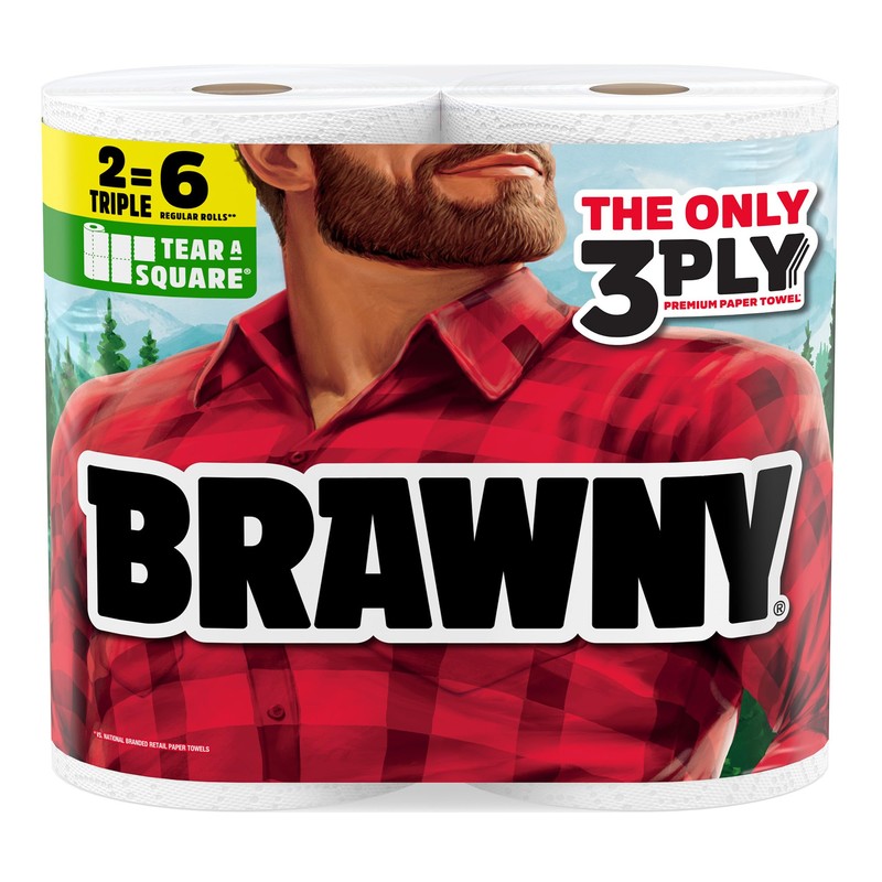 Brawny Tear-A-Square 3-Ply Paper Towels, 2 Triple Rolls = 6