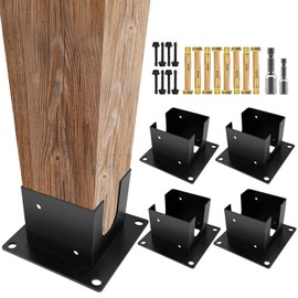 VoTwoofv Post Anchor Base,Concrete Wood Fence Post Base for 4" x 4"(Actual:3.5" x 3.5") Lumber,Pergola Floor brakcets for Deck Post,Fence Post,Porchs Post W/Hardware (4Pack)…