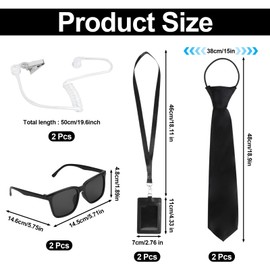 8 Pcs Men in Black Costume Accessories, Secret Agent Accessories with Tie, Sunglasses, Card Holder, Headphones, Agent Costume Accessories for Adults Child Cosplay