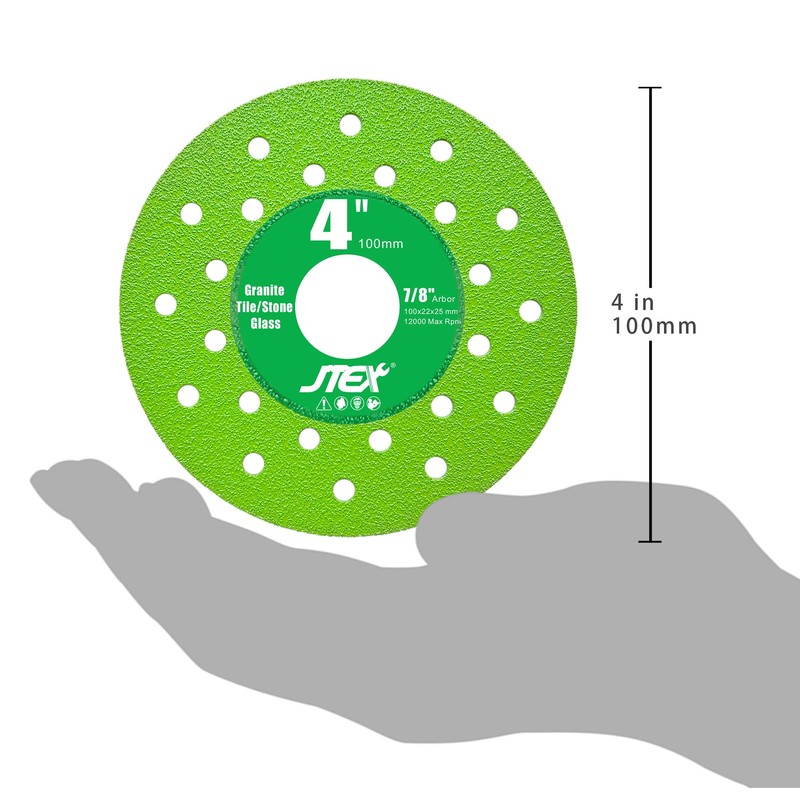 JTEX 4 Inch Diamond Angle Grinder Cutting Disc, 7/8" Arbor,
