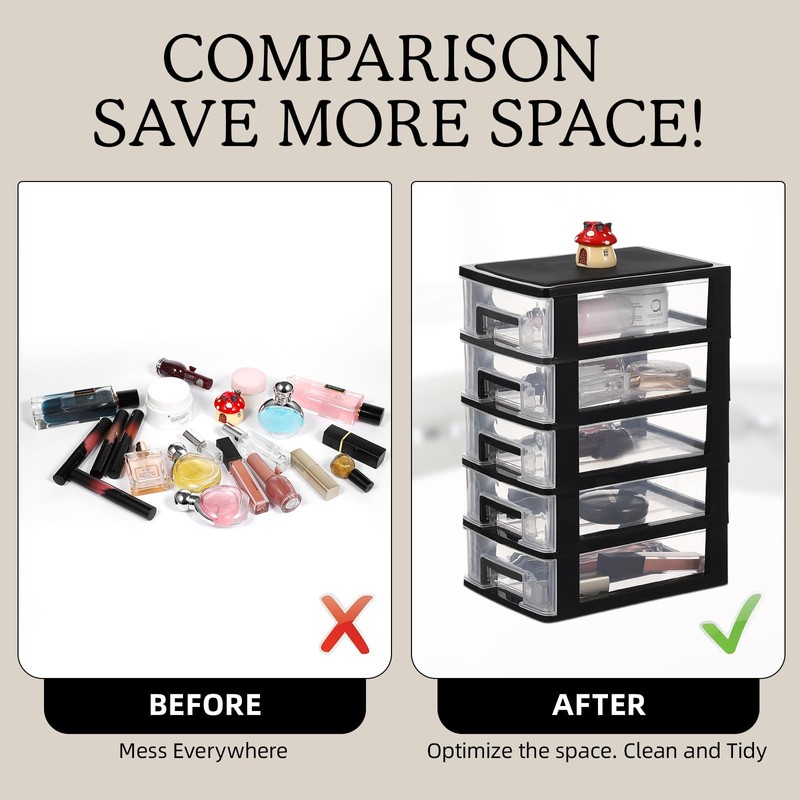 Operitacx 5 Plastic Storage Drawers, Multifunctional Plastic Drawers Storage Unit