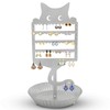 WOXBITA Earring Holder Hanging Organizer Stand Jewelry Rack Metal Cute Cat Tree Shelf Room Decor Table Ear Stud Holder Display Tower with Ring Storage Tray for Teens Girls Kids Cat Lovers (Silver)