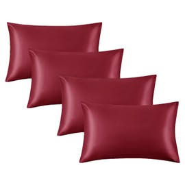 Yorkshire Bedding Satin Pillow Cases 4 Pack – Luxurious Burgundy Pillowcases For Hair and Skin Standard Size with Envelope Closure Hypoallergenic 50 x 75 cm