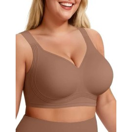 Plus Size Seamless Bra Wireless Anti Sagging Daily Full CoverageColor: coffee, Cup Size: 4Xl