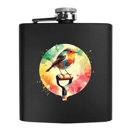 6oz (170ml) 'Robin on a Garden Spade' Pocket Hip Flask (HP00031933)