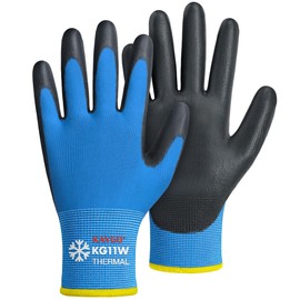 KAYGO Winter Work Gloves PU Coated-12 Pairs, Thermal Fleece Liner, Good Grip, KG11W, Ideal for Cold Weather Work Freezer Storage Warehouse (Large, Blue)