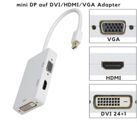 Bolwins B57S 1080P Mini DisplayPort to HDMI/DVI/VGA 3 in 1 Adapter Converter - Mini DP Male to HDMI, DVI, VGA Female - HD Video Converter for Laptop, PC