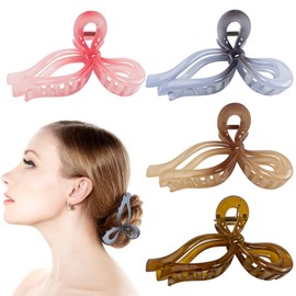 Bows Claw Clips, 4 Pcs Bow Hair Clips Elegant Hair Clips, Nonslip Large Hair Claw Clips for Thick Hair Chic Butterfly Hair Accessories for Women Girls (colorful)