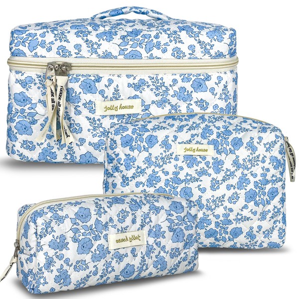 TOPALL Makeup Bag,Cosmetic Bag,Floral Cotton Quilted Makeup Bag,Classic Toiletry Bag,Cosmetic