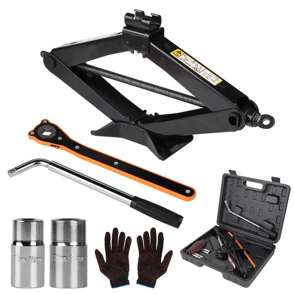 CPROSP Car Jack Kit with Hand Crank/Wrench/Lug Wrench, Scissor Lift Jack Max 2T for Auto/SUV/MPV, Gato para Carro with Box