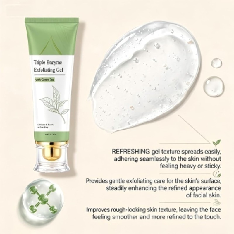 Gel Exfoliante Facial con Té Verde y Triple Enzima, Hidratante