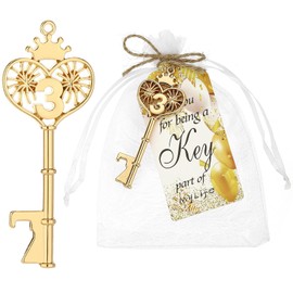 24pcs Gold Key Bottle Opener 3 Years Old Birthday Party Favors, Key Beer Bottle Opener 3rd Birthday Favors Anniversary Souvenirs Return Gifts for Guests Party Decor Supplies (Gold 3)