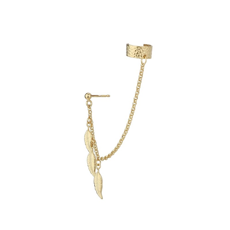 Vanbelle 18K Gold Plated Texture Leaf Ear-cuff Earring for Women