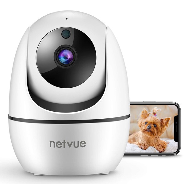 NETVUE Indoor Camera, 1080P FHD 2.4GHz WiFi Pet Camera, Home Camera for Pet/Baby, Dog Camera 2-Way Audio, Indoor Security Camera Night Vision, AI Human Detection, Cloud Storage/TF Card, White