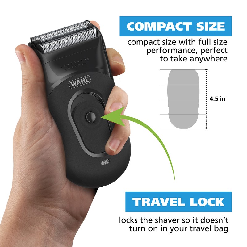 Wahl Compact Rechargeable Lithium Ion Shaver Kit with Hygienic Rinseable