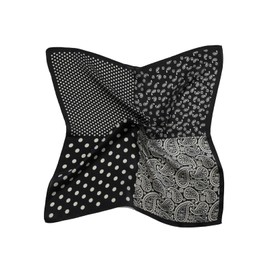 MayTree 100% Mulberry Silk Scarf for Women Colourful Square Dots Paisley Mix 53 x 53 cm, black white