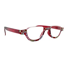 The Half Moon, Red Multi Color, Bling Women Reading Glasses Adorned with Siam Genuine European Crystals. NY Fifth Avenue. (+1.25)