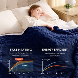 JKMAX Heated Electric Blanket Queen Size-84"x90" Heating Blanket with 10 Heating Levels & 5 Time Settings Over-Heat Protection，Winter Warmer for Adults with ETL Certification（Navy Blue）