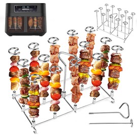 YYTECH Stainless Steel Skewer Rack Hot Air Fryer Skewers Grill Grate for Ninja Foodi AF300EU AF400EU Series, Vertical Skewer Rack Set - Dehydrate Rack & Rack with Skewers