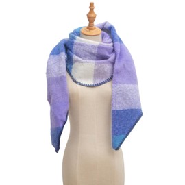 Wander Agio Women Fashion Shawl Warm Long Winter Wrap Scarves Cashmere Soft Feel Plaid Triangle Blue Purple 13