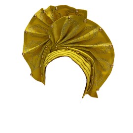 QliHut Gele Headties African Headgear hats for Wedding Party hats Gele Headties Nigerian handmade hats for Women (Yellow, one size)