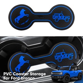 LSAUTO Car Cup Holder Coaster Compatible with Ford Bronco Offroad 2021-2025, Silicone Car Decorative Water Coaser, Bronco Car Accessories (Blue)