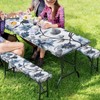 YUVAMAGIMO Blue Floral Picnic Table Cover with Bench Covers Fancy