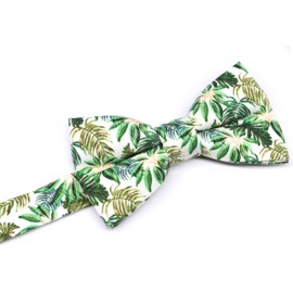 OCIA Cute Pattern Pre-tied Bow Tie Adjustable Bowties for Adult & Children Beige Green (Tropical Leaves)