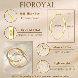 FIOROYAL Hoop Earrings 925 Silver for Women 14K Gold-Plated Large Hoop Earrings Gold Earrings Hypoallergenic Width 5 mm Hoop Earrings for Girls 30/40/50/60 mm, Silver