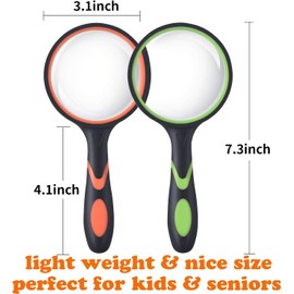10X Magnifying Glass, 2 Pack, 75mm Kids Magnifying Glass,Magnifier with Non-Slip Rubber Handle for Seniors Reading and Kids Nature Exploration (Orange+Green)