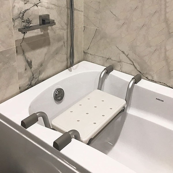 Aiptosy Bath Bench, Heavy Duty Shower Stool Aluminium Adjustable Length Bathroom Seat 29-33inch, Plastic Bathtub Seat for Elderly, Disabled, Handicapped, Upto 350Ib Weight