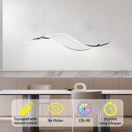 BCGMYLN Modern Led Pendant Light, Dimmable Chrome Led Chandelier for Dining Room Light Fixture Over Table Creative Wave Pendant Light for Kitchen Island, Dining Room, Bedroom(Chrome)