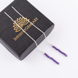 InfinitygemsArt Amethyst Beaded Gemstone Threader Dainty Earring Pair - Natural Beads Crystal - Birthstone, Gift for her, Energy Healing Crystals Jewelry in Silver Plated, Every Day Wear Jewelry, Elegant Gift