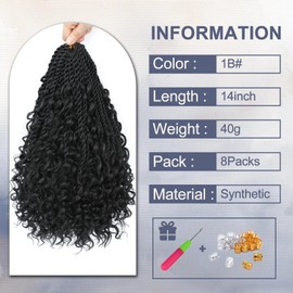 Auxemuen Senegalese Twist Crochet Hair 8Packs Boho Island Twist Crochet Hair with Curly Ends 14Inch Pre Looped Goddess Crochet Twists Hair Extensions for Black Women(1B)