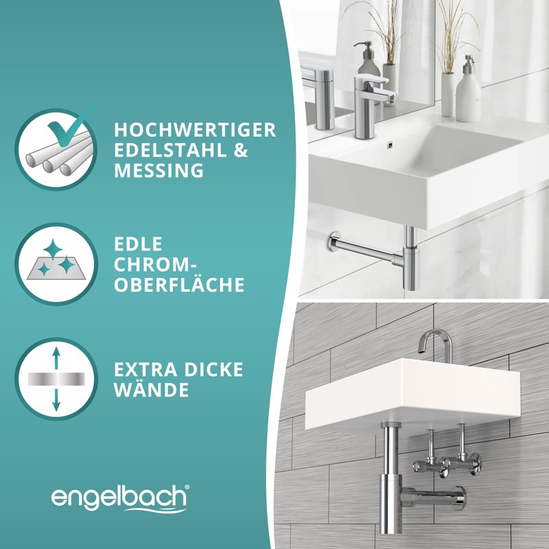 Engelbach® Designer Siphon for Washbasins and Washbasins with Cleaning Opening