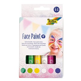folia 380601 Face Paint Sweet Make-Up Pens, 6 Assorted Colours for Children, Dermatologically Tested, Smudge-Proof, Washable with Soap and Water, Ideal for Carnival, Fancy Dress and Theatre