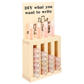 Yalikop 4 Slot Wooden Lipsticks Holder with DIY Wood Cardboard 0.7 Inch Lip Balm Tube Holder Lip Gloss Organizer Display Wood Lipsticks Tube Organizer for Market Craft Booth Room Display
