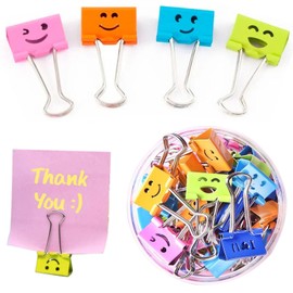 Foldback Clips, Pack of 40 Smile Clips, Metal, Paper Clips with Box, 19 mm Binder Clips, Large Paper Clips, Foldback Clips for Notes, Organising, Classification, Holds 75 Sheets of Paper
