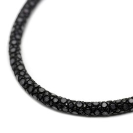 Silver One on Stingray Leather Sparkling Leather Choker, Black, Silver 925 Hook, Men's Width 0.2 inches (5 mm), 19.7 inches (50 cm), Black Necklace