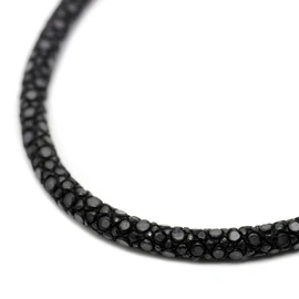 Silver One on Stingray Leather Sparkling Leather Choker, Black, Silver 925 Hook, Men's Width 0.2 inches (5 mm), 19.7 inches (50 cm), Black Necklace