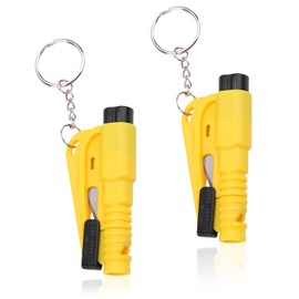 Hpbaggy 2 x Car Safety Keyring, Emergency Hammer with Seat Belt Cutter, 2-in-1 Seat Belt Cutter and Window Breaker, Safety Rescue Tool on Key Ring, Yellow, yellow